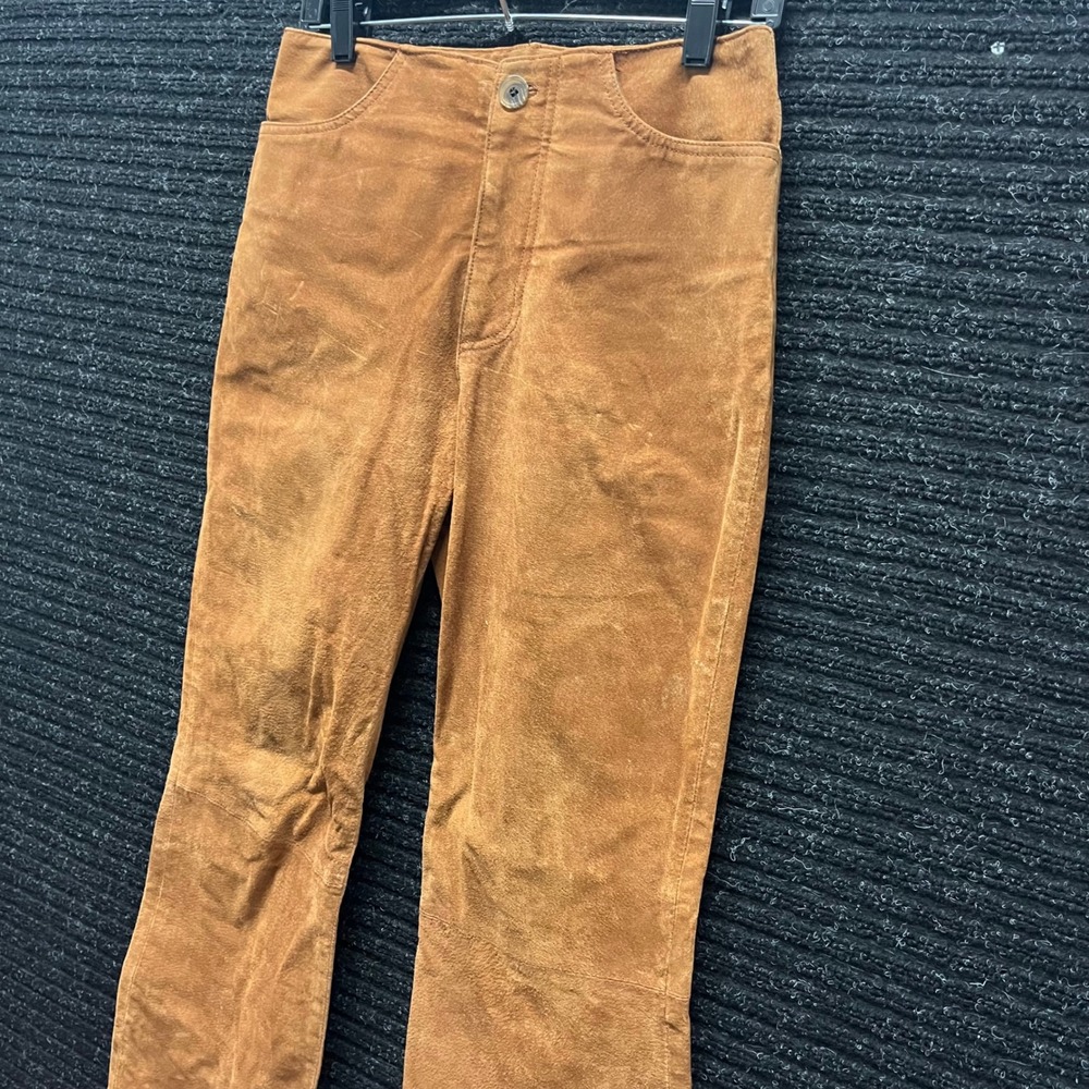 Mossimo Vintage Tan Suede Leather Pants High Waisted Straight Leg Brown Size 6